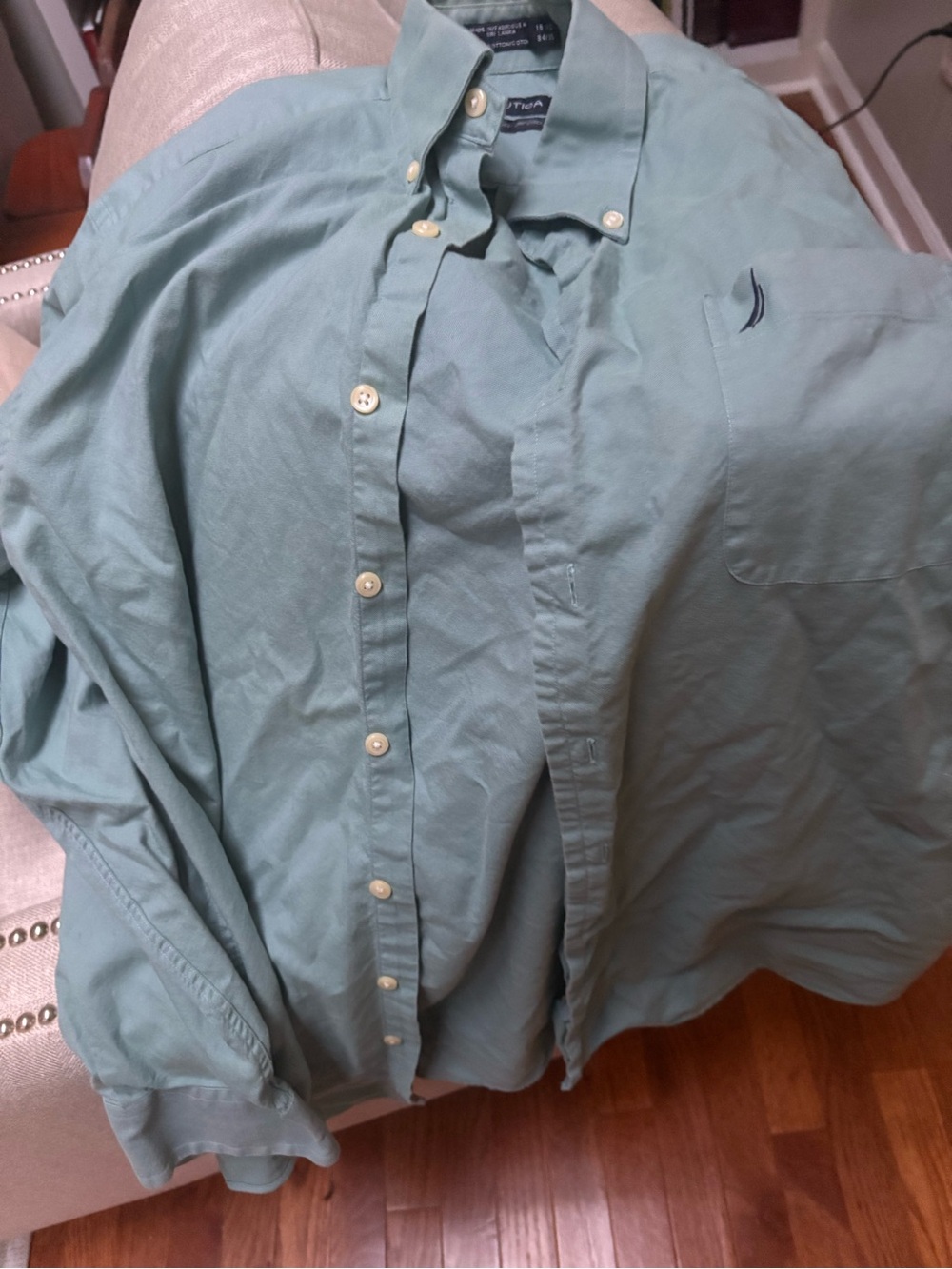 Nautica Men's Light Sea Green Button-Down Shirt - Picture 3 of 3